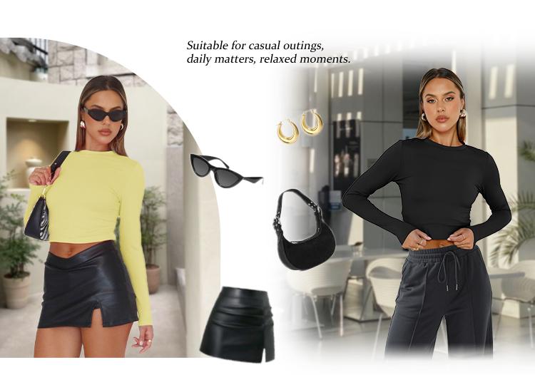 AUTOMET Women's 3-Piece Long Sleeve Shirts Basic Crop Tops Going Out Fall Fashion Underscrubs Layer Slim Fit Y2K Tops Soft Fabric Crew Neck Casual Streetwear Haze Blue White Black Womenswear Crewneck