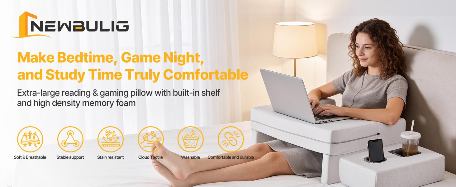 Shape Reading Pillow for reading, Armrest Gaming Pillow for Working, Lap Desk Pillow for Adult Sitting in Bed Sofa Floor