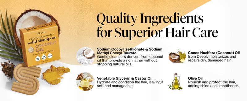 Coconut Oil Deep-Moisturizing Solid Shampoo Bar, Deep Moisturizing Curly Hair Shampoo, Safe for Color Treated Hair, Paraben Free, for Dry Hair, 3.2oz