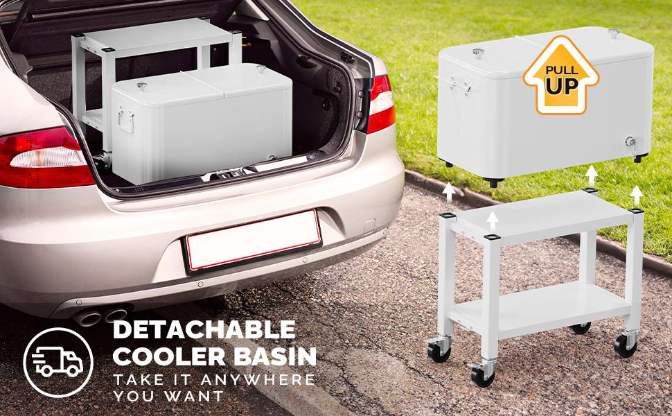 VINGLI Patio Cooler, 60QT Rolling Ice Chest on Wheels, Portable Patio Party Bar Drink Cooler Cart, with Shelf, Beverage Pool with Bottle Opener,Water Pipe