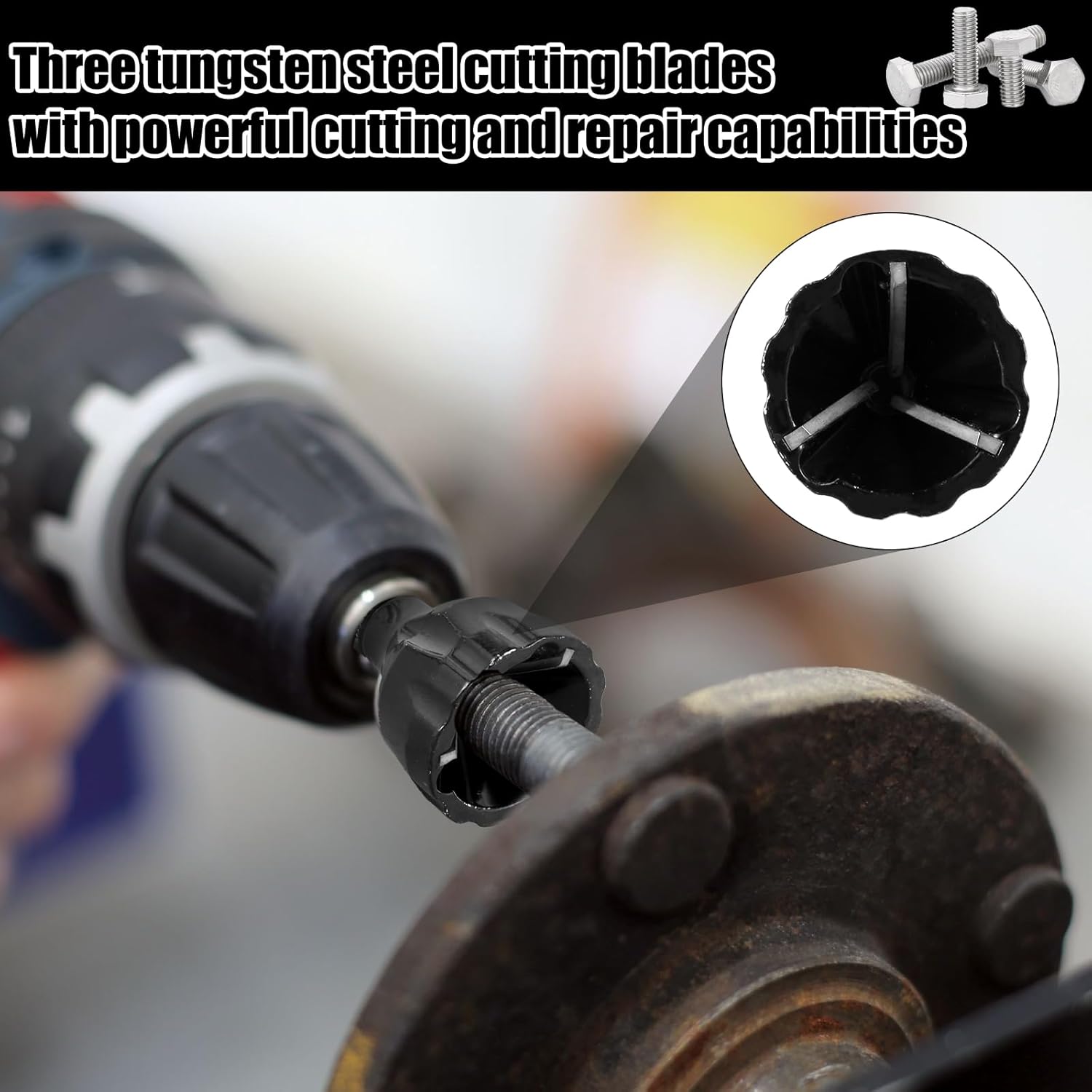 Hex Deburring External Chamfer Tool Tungsten Carbide Drill Bit Attachment for Bolt Repair Deburring and Repairing Damaged Threads Range 3-20mm 1/4 Inch Hex Shank Suitable for Drill Drivers Hardware Tools