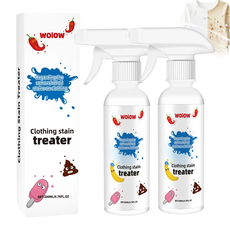 WOiOW Clothing Stain Remover Spray 200ml Powerful Safe Biodegradable Formula for Clothes Carpets Quick Fix for Food Grease Set In Stains Portable Easy to Use