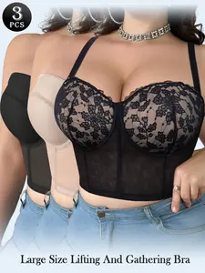 Mimilemon 3PCS XL-4XL Push-Up Jacquard Bra Versatile Layering Lingerie - Inner Wear & Outer Wear-Adjustable Support Straps & Wire-Free DailyComfort,Women's Lingerie Womenswear Everyday Girl Piece Sleeve Strapless Bustier