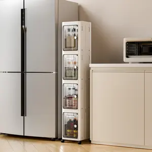 5-Tier Collapsible Plastic Storage Bins on Wheels | Stackable Containers with Lids, White Organizer for Living Room Office & Dorm