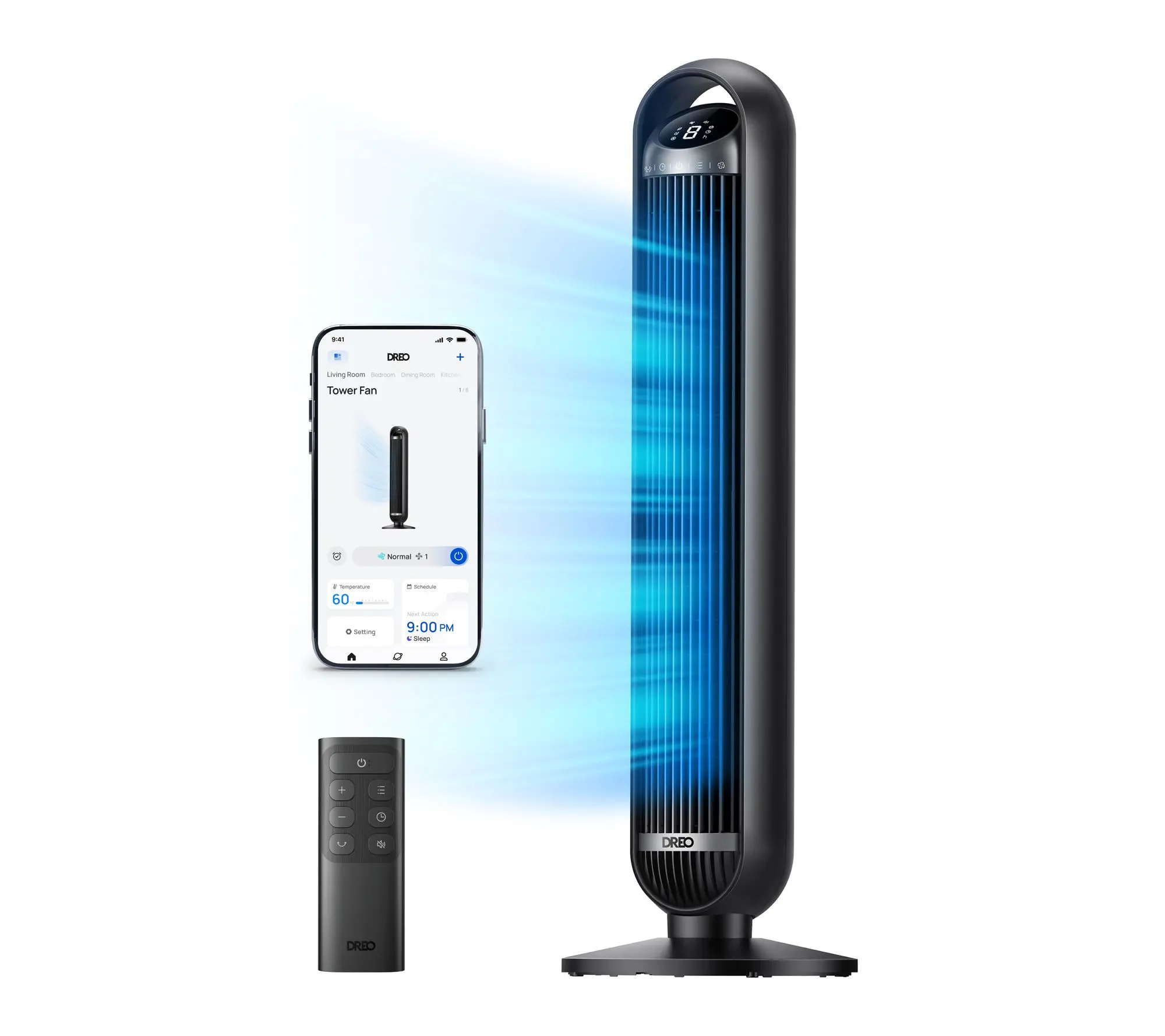 DREO 36" Smart Tower Fan 8-Speed with Remote 25dB Quite