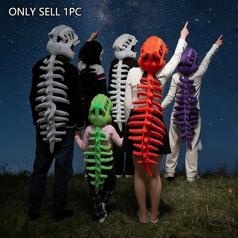 Halloween Dinosaur Skeleton Funny Headgear Costume Plush Toy Collectible Soft Animal Soft Huggable Stuffed Dinosaur, Fun Prank Creative Soft Cuddly Gift for Birthday, Christmas Party Decoration, Dinosaur Stuffed Animal, Funny Stuffed Animals