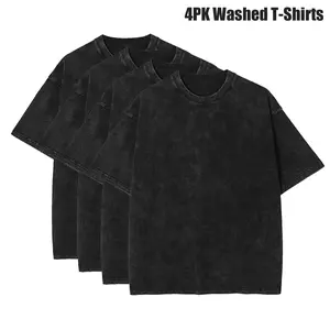 4 Pack Oversized Tshirts for Men Gym Vintage Heavyweight Cotton Workout Acid Wash Baggy Tees Comfortable Durable
