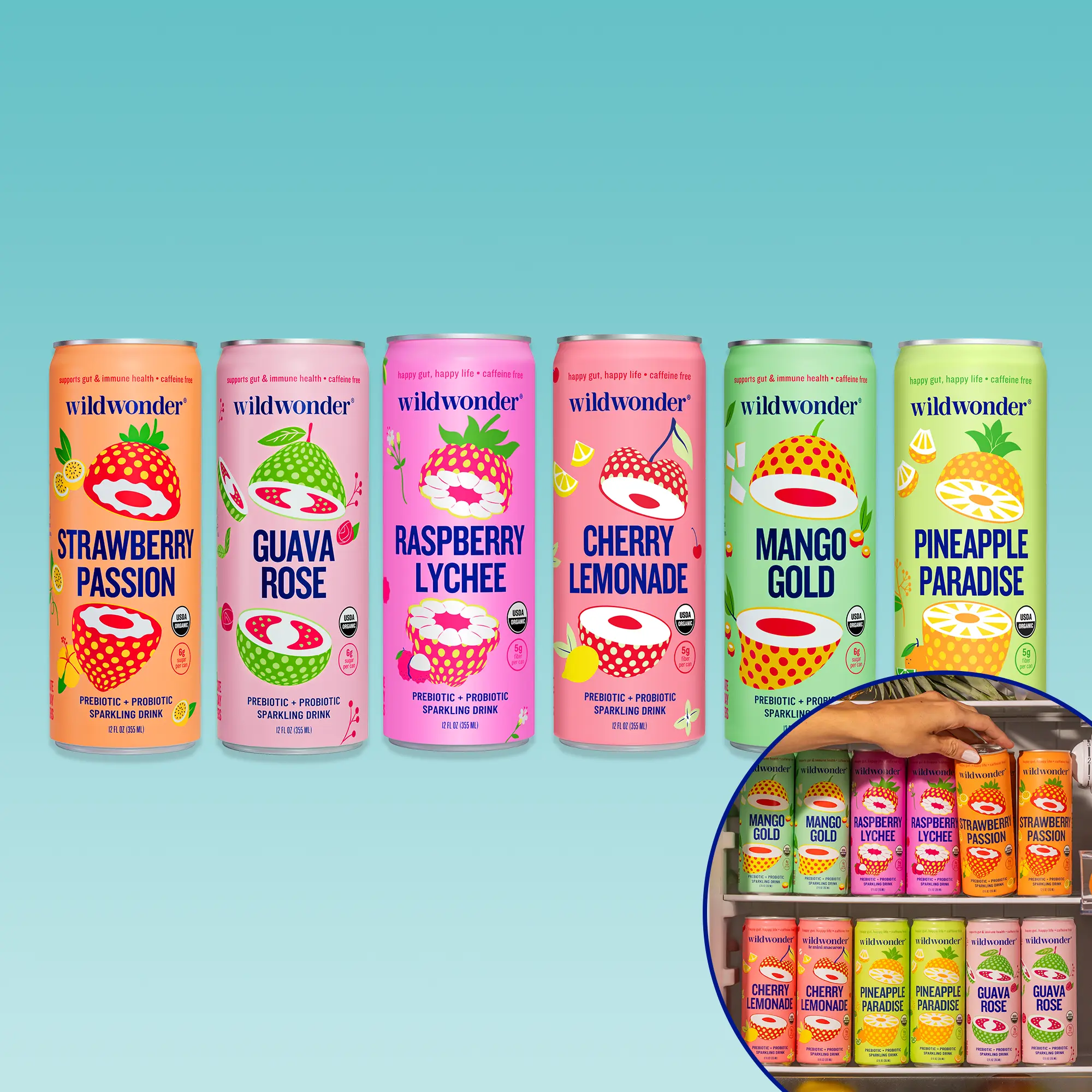 wildwonder Sparkling Probiotic Drink For Gut Health & Immune Support, Shark Tank Bundle, 5g Prebiotic Fiber, Live Probiotics, Organic, Vegan, Low Sugar, 12oz Can, Seen on Shark Tank,summerwins