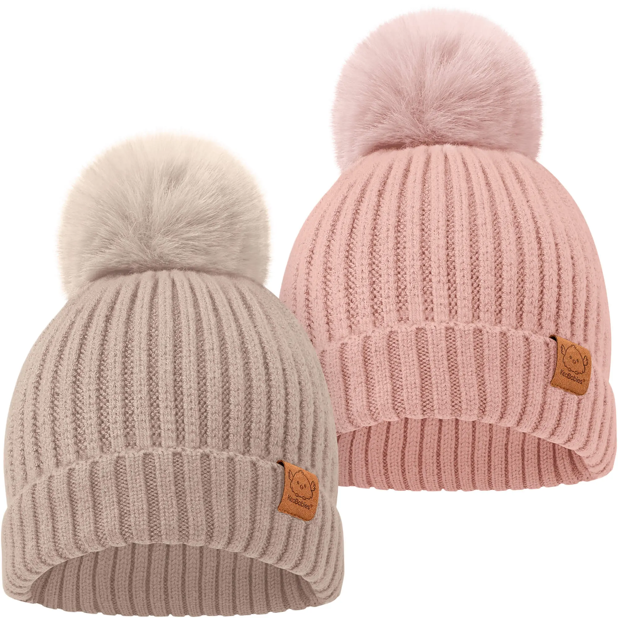 KeaBabies 2-Pack Baby Hats for Girls, Boys - Stretchy Baby Beanies, Cute Newborn & Toddler Winter Hat, Soft & Warm Pom Pom Beanie for Infant, Toddler, Boys, Girls 0-36 Months