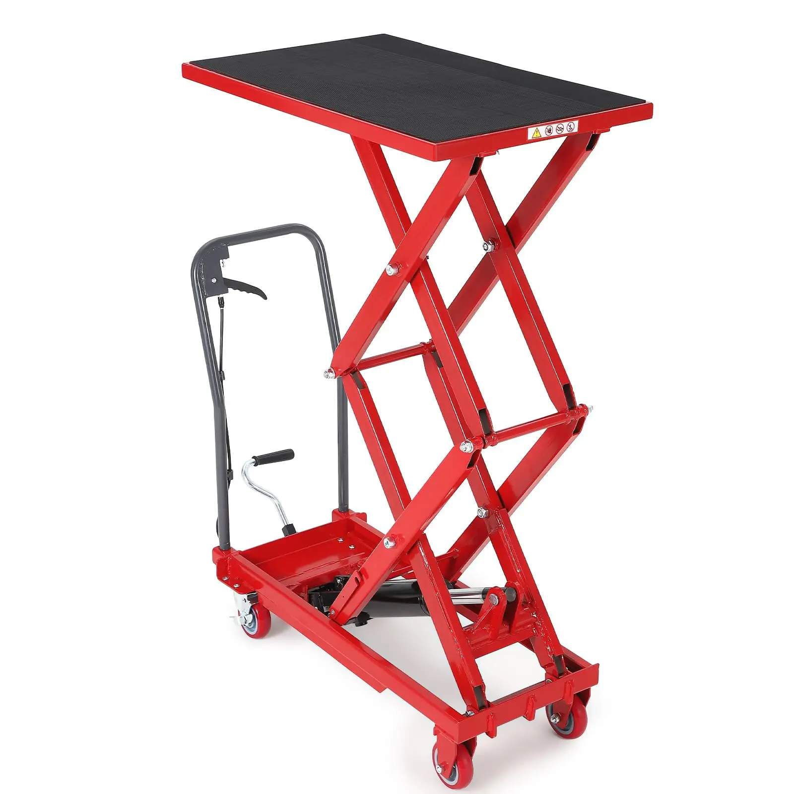 Garvee Hydraulic Lift Table Cart, 330 LBS Capacity 50 in Lifting Height, Double Scissor Lift Table with 4 Wheels and Non-Slip Pad for Material Handling and Transportation, Red