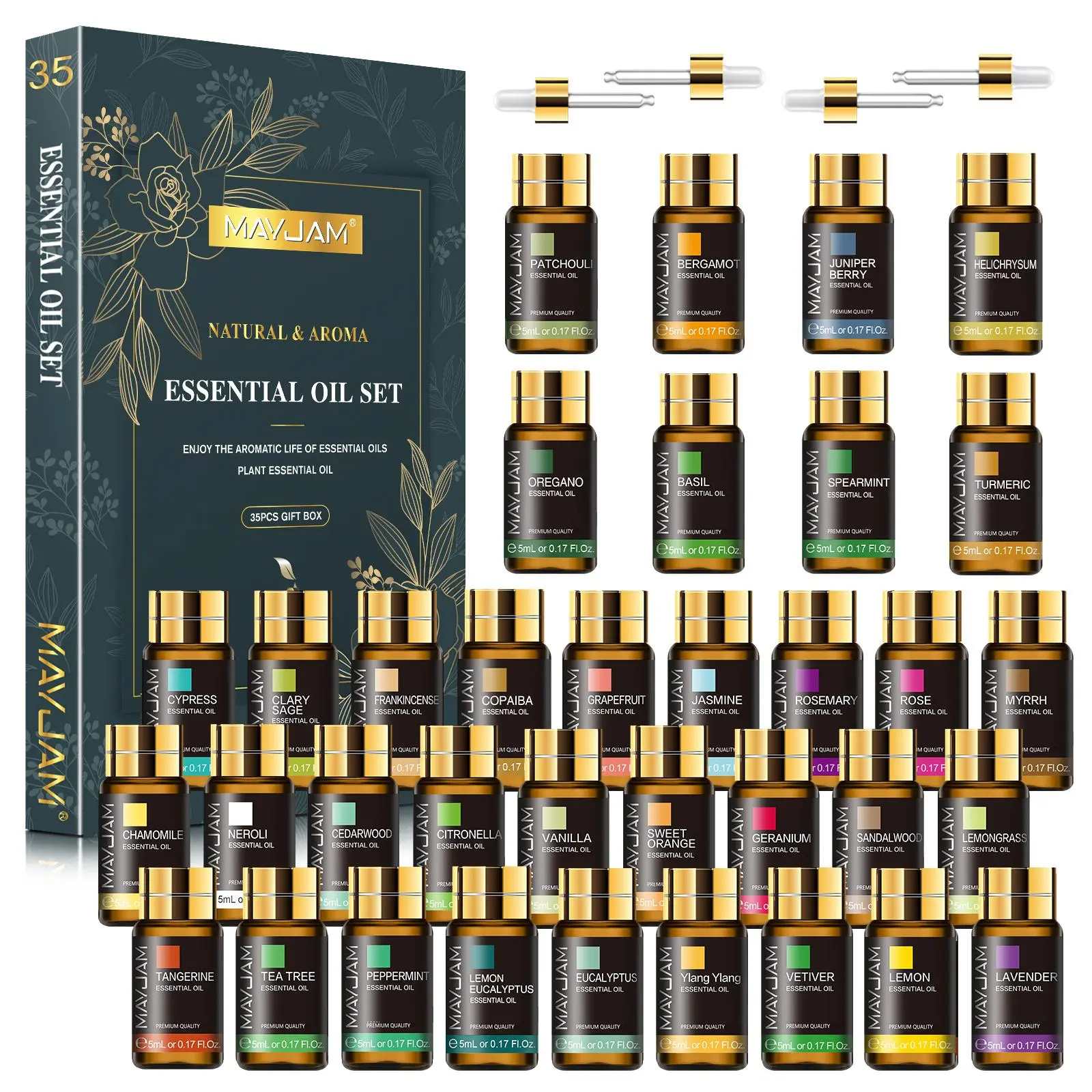 Natural Lavender Essential Oil Set, Lavender Scented, 35pcs/set Therapeutic Aromatherapy Essential Oil Diffuser Oils for Diffuser Humidifier Massage Soap Candle Making, Home Fragrance for Diffusers, Living Room Bedroom Wellness, Floral Fruity Scent