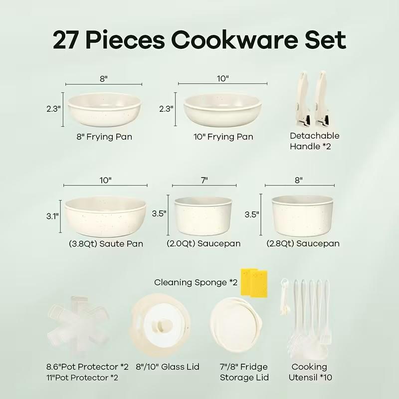 Ganiza 27pcs Nonstick Cookware Set Pots Non Toxic Cookware Sets Induct Pots And Pans with Removable Handles Cooking Set Oven/Dishwasher Safe Including Frying Pans Sauce Pans Beige Gifts Ganiza 27pcs Nonstick Cookware Set Pots Non Toxic Cookware Sets Induct Pots And Pans with Removable Handles Cooking Set Oven/Dishwasher Safe Including Frying Pans Sauce Pans Beige Gifts