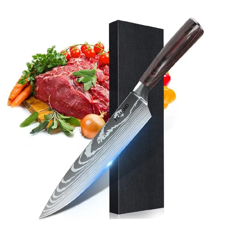 【BackToSchool】Kitchen Chef Knife - Japanese  Sharp Kitchen Knife 8 Inch Chef's Knives, Damascus Style Stainless Steel Pro Kitchen Knife, Sharp for slicing, Chef's Knife for kitchen Cooking Knife for Cutting Meat Knife Chef with Knife Cover