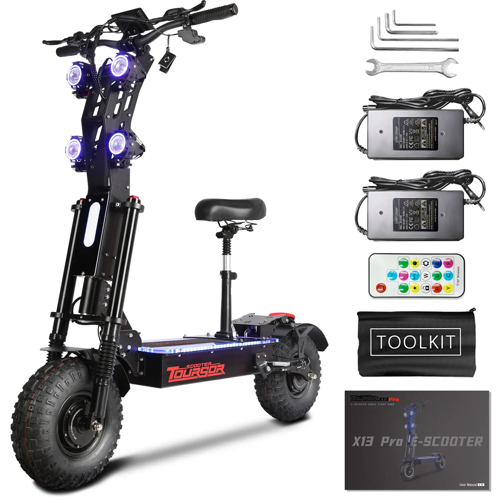 Toursor X1460V Pro Adults' Motorized Scooter - 14" Off-Road Tires, 2-Wheel Drive Kick Design, Folding Commuter Model for Trails & Daily Travel, Motorized Scooters, Folding Commuter Scooter