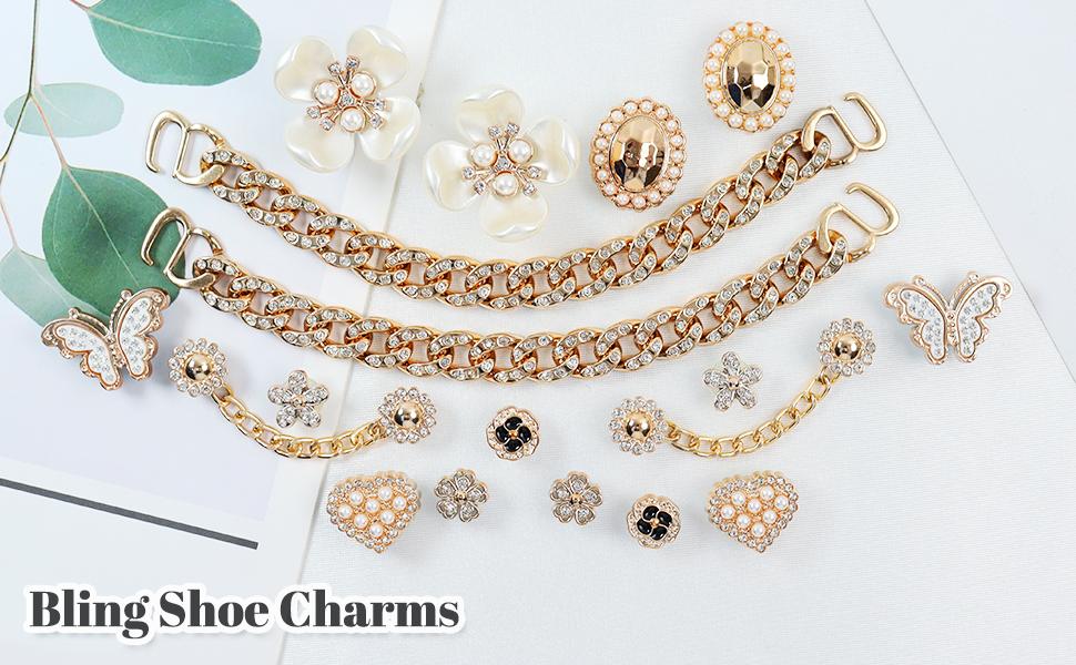 18-Pcs Bling Shoe Charms Set - Butterfly & Flower Rhinestone Crystal Chain Shoe Accessories for Women, Cute Clog Shoe Decorations for Party & Birthday Gifts for Her