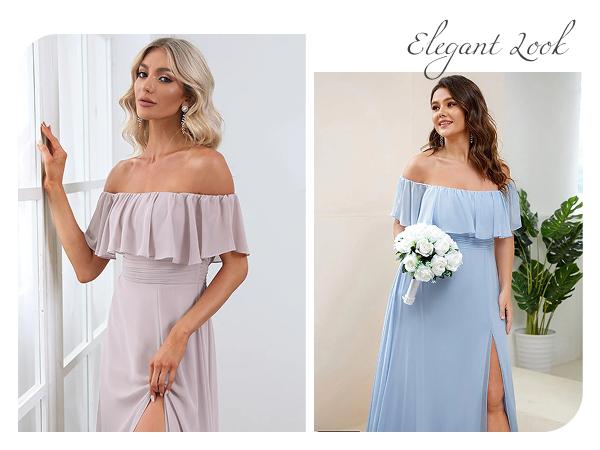 Ever-Pretty 2026 Valentine dress Spring Dress Chic Ruffle Off-Shoulder Chiffon Maxi Gown, High Slit Design for Beach Bridesmaid Dress – Chic & Elegant for  Weddings ES00969 Womenswear Elegance