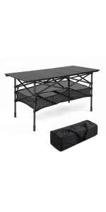 VINGLI 4 Ft Camping Picnic Table Set with 4 Seats with Umbrella Hole Folding Lightweight Suitcase Card Table-220 Lbs Support Aluminum Frame, Plastic RV Tabletop for Barbecue,Travel,Outing,Gathering