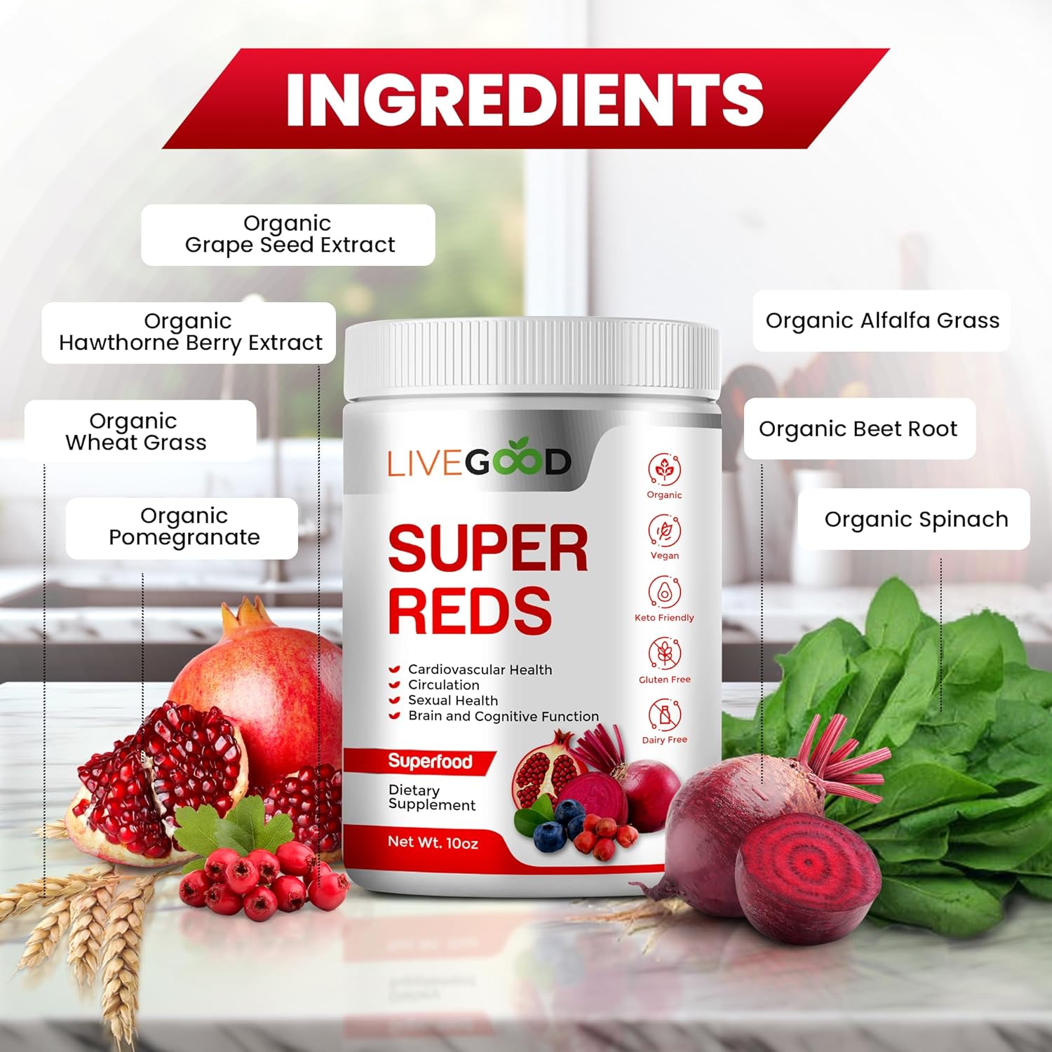 LiveGood Super Greens & Super Reds Bundle – USDA Organic Superfood Powder for Immune Support, Energy, Circulation, Digestive & Cognitive Health (30 Servings Each)