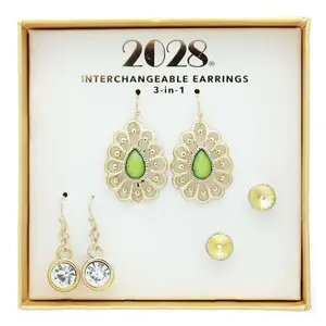 3-In-1 Green & Clear Crystal Interchangeable Earring Set