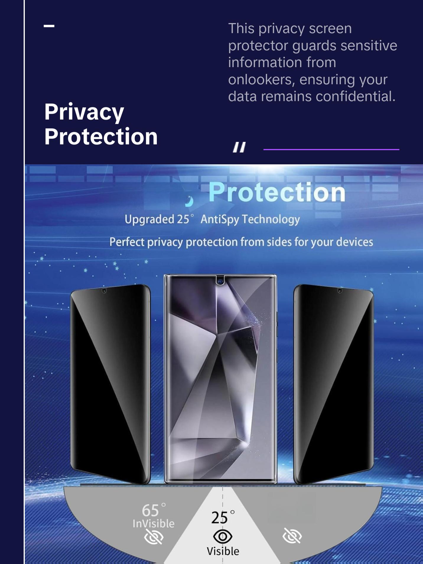 3+2 Pack Privacy Screen Protector Compatible with Galaxy S24 Ultra 5G - 3 Tempered Glass Film + 2 Camera Lens Protectors , High Clarity Bubble Free, Anti-Spy Protection Cloth Crystal 3+2 Pack Privacy Screen Protector Compatible with Galaxy S24 Ultra 5G - 3 Tempered Glass Film + 2 Camera Lens Protectors , High Clarity Bubble Free, Anti-Spy Protection Cloth Crystal