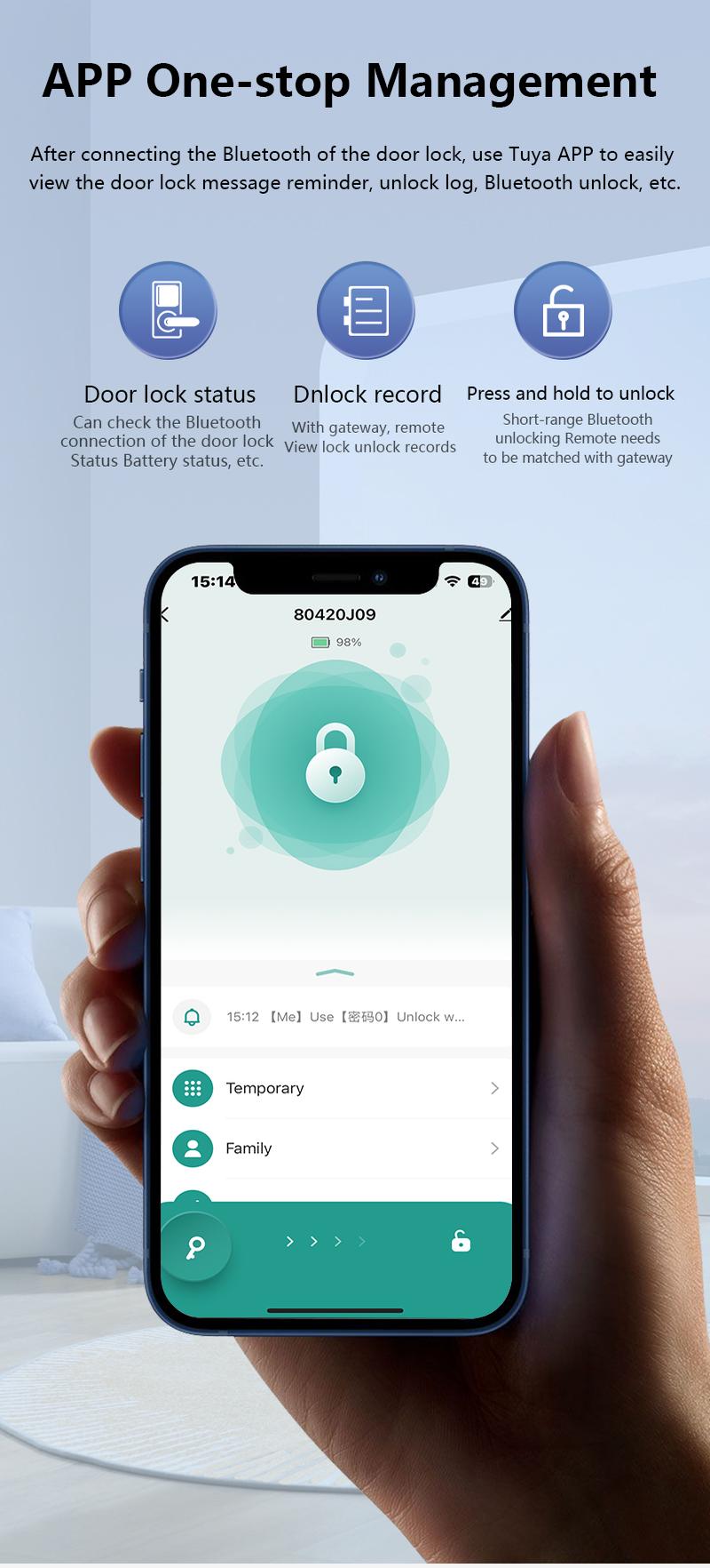 Smart Fingerprint Door Lock Keyless Entry Handle Biometric tech & App Control knob for Room Garage Office Apartment Local Data Storage