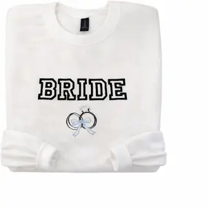 Bride with Ring Embroidered Shirt Womenswear Embroidery Crewneck Elegant Pullover Sweatshirt Bridal Tops Hoodie Piece shirts women