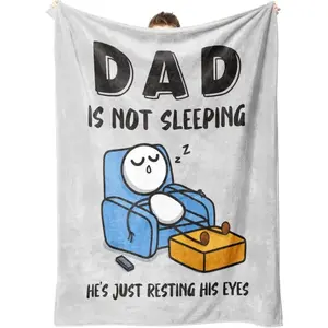 Funny Birthday Gift for Dad & Husband, Dad Is Not Sleeping Throw Blanket, Super Soft Couch Nap Cover, Ideal Father’s Day Present, Slogan Print Blanket