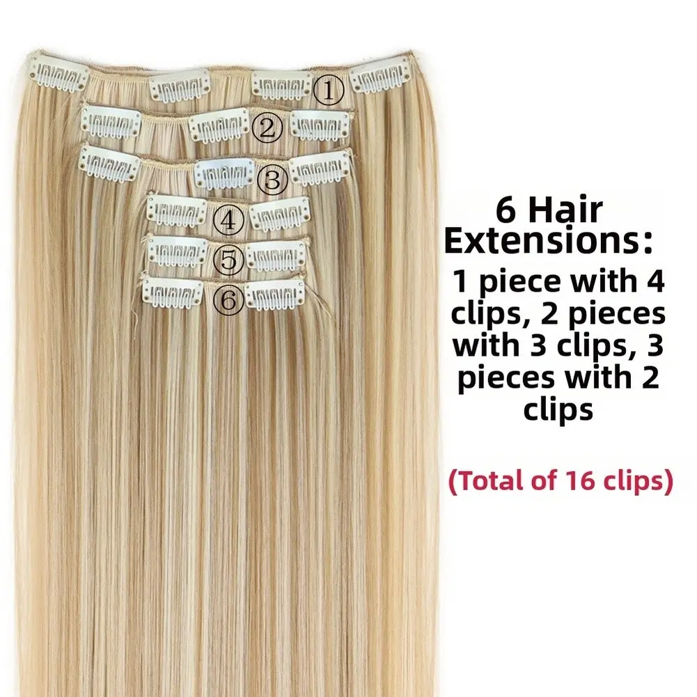 6 Piece Clip In Human Hair Extensions 16 Clips Straight  display picture 2
