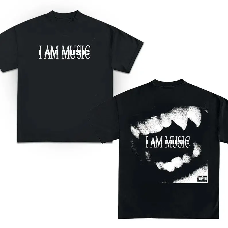 "I AM MUSIC" Album Graphic T-Shirt,  Antagonist Tour Merch Style Top, Trendy Y2K Hip-Hop Streetwear, Aesthetic, Casual Baggy Crewneck