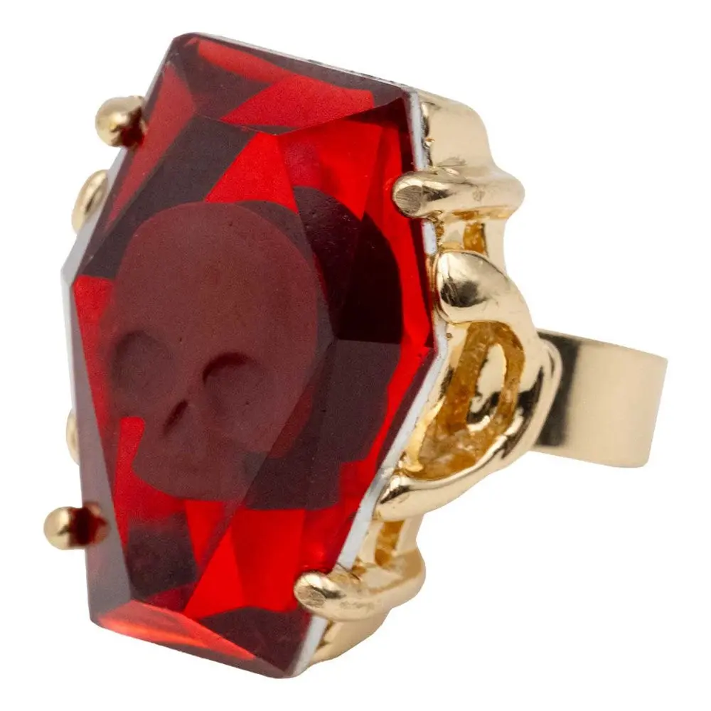 Kreepsville Elvira Coffin Jewel Red Ring - Officially Licensed Gothic Accessory with Iconic Skull Design & Adjustable Band