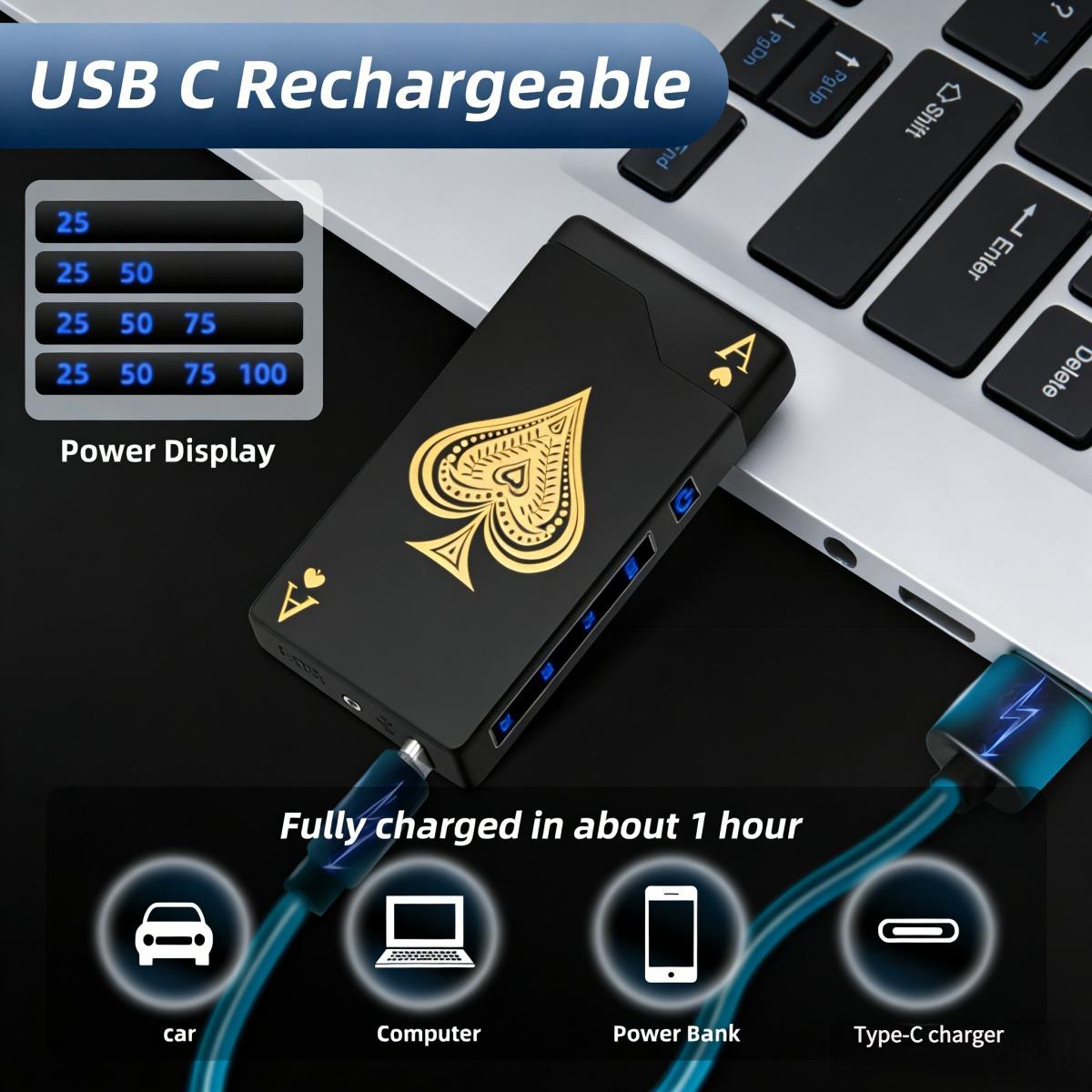 Electric Lighter Rechargeable USB, Dual Arc Plasma Windproof Flameless Metal Lighter with LED Battery Indicator & Automatic Protection, Pocket Size for Candles Camping Kitchen BBQ(No Fuel)