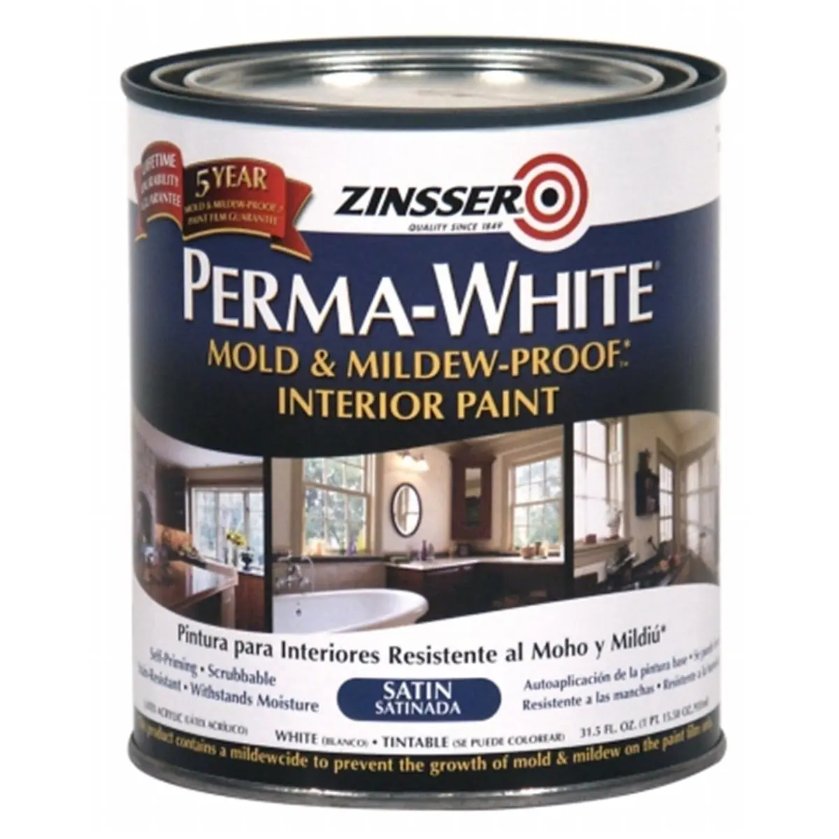 212 MAIN Rustoleum 02704 Qt Satin Finish Quick Drying Perma-White Mildew-Proof Bathroom Paint, Quick Drying Paint