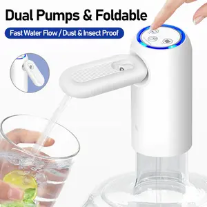 Manual Fold Electric Water Pump for 5 Gallon Bottle, Portable Rechargeable Water Dispenser with Adjustable Auto Shut-Off, BPA-Free Food Grade Silicone Hose, Compact Collapsible Design for Kitchen Camping Travel RV