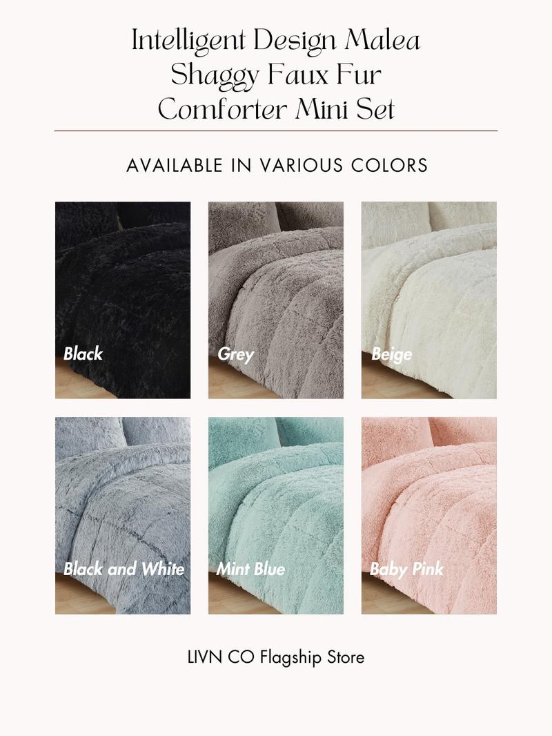 Shaggy Comforter Set, Long Faux Fur Cozy Down Alternative, Modern Casual Ultra Soft All Season Fluffy Bedding with Matching Sham