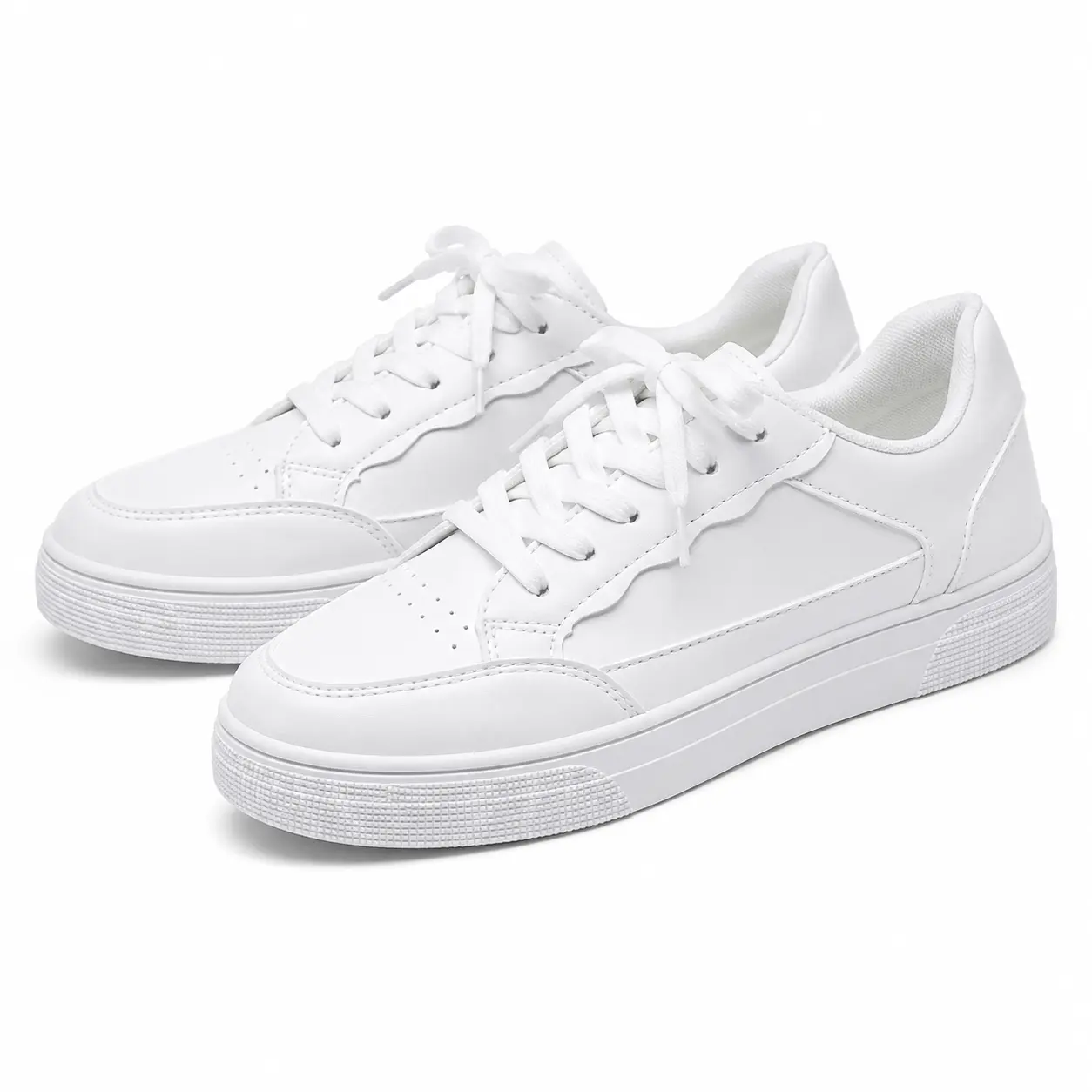 Women's White Round Toe Fabric-Rubber Low-Top Casual Trainers with Adjustable Laces, Multi-Function Comfortable Everyday Walking Shoes