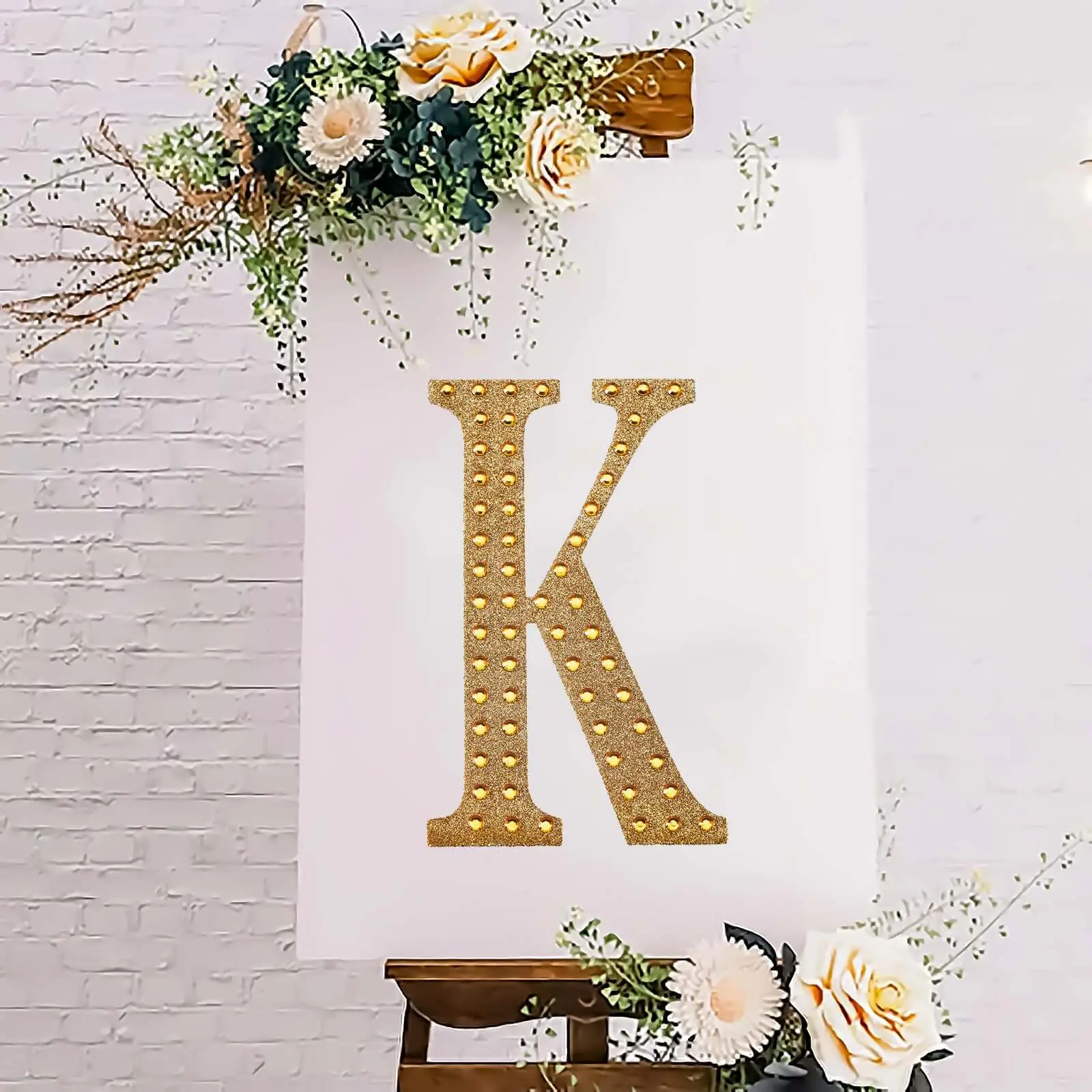 Decorative Rhinestone Alphabet "K" Letter Stickers 8", Gold Glitter Adhesive Craft Letters - DIY Sparkle Embellishments