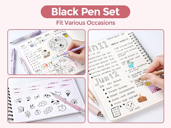 Nicpro 13Pack Pastel Gel Ink Pen Set with Case, Cute Retractable 0.5mm Fine Point Pen, 12 Pink Pens Black Ink with 1 Highlighter, Aesthetic Pens for Student Note Taking,Writing,Office Supplies (Pink)