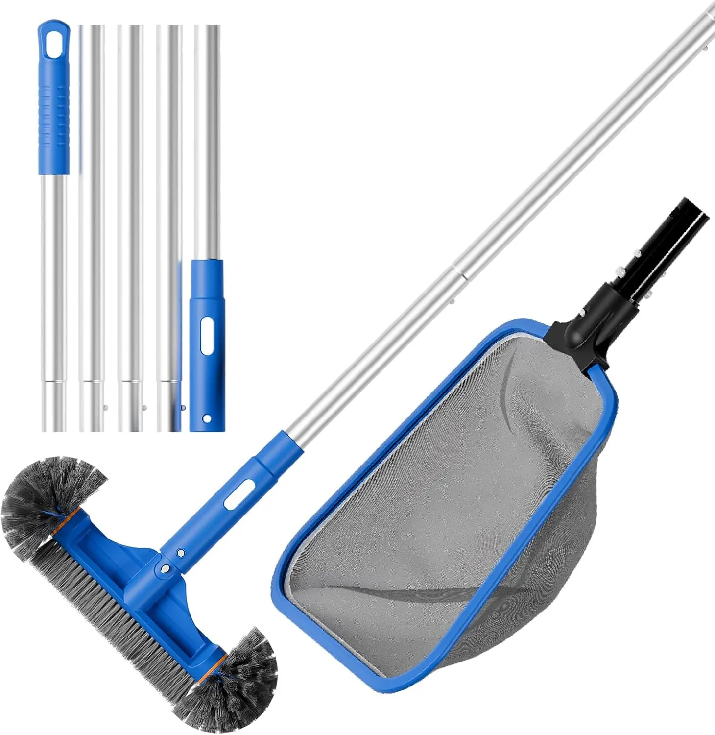 Sepetrel Full Set Adjustable Aluminum Pool Maintenance Kit, 70" Pole, Fine Mesh Leaf Skimmer Net, 12" Brush, Essential for Above Ground Pools, Spas & Hot Tubs, Pool Accessories,summervibes