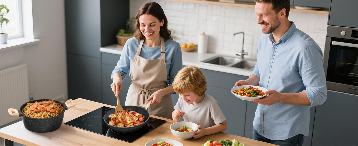 SODAY 12pcs Pots and Pans Set Non Stick Kitchen Cookware Sets Induction Cookware Nonstick Granite Cooking Set with Frying Pans, Saucepans, Kitchenware,stock up on specials,Valentines Day gifts