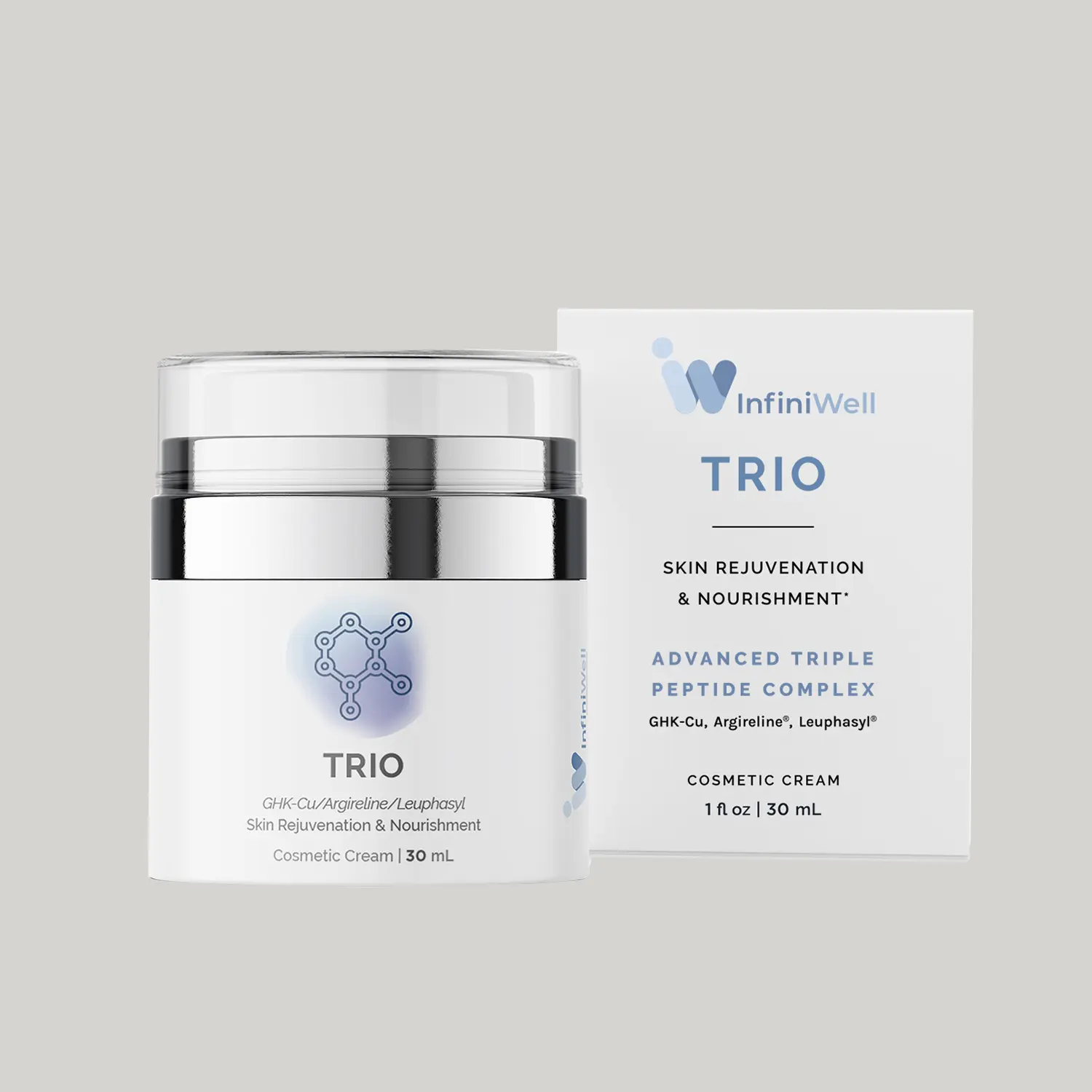 InfiniWell Trio Anti-Aging Face Moisturizer & Wrinkle Cream, Triple Peptide Complex with Leuphasyl, Argireline & GHK-Cu, Supports Firmer, Radiant-Looking Skin, 50G Firm Anti Aging Enhanced Skin Tone Eye Cream Exfoliating Moisturizing