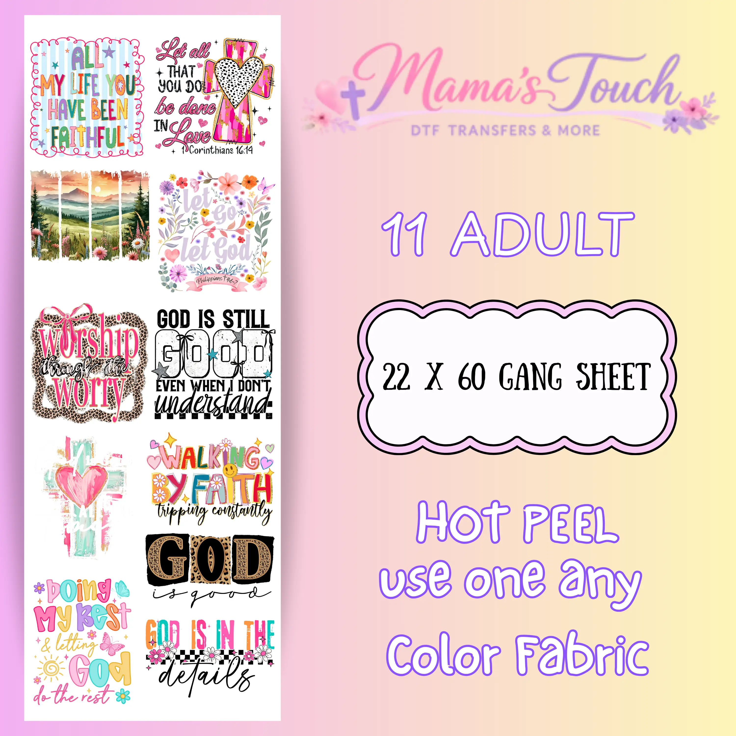 Faith - DTF Transfers 22 X 60 Gang Sheet - NOT a shirt OR a digital product!