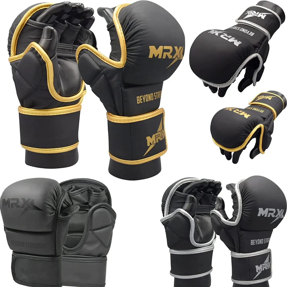 MRX BOXING & FITNESS Men's 7 oz Open Palm Gloves, Adjustable Synthetic Leather Training Gear for MMA, Kickboxing & Sparring, Sturdy, Mma Workout, Shock Absorbent, Punching Gloves, Boxing Equipment, Fighters, Athletes, Triple Gel, Mma Fighting