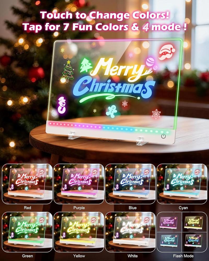 17” Rechargeable LED Drawing Board with 11 Light Modes, Light-Up Acrylic Message Board & DIY Night Light, Includes 8 Line Art Sheets, Stand & Hanging Chain, Neon Dry Erase Board for Kids, Dorm, Office & Store Display