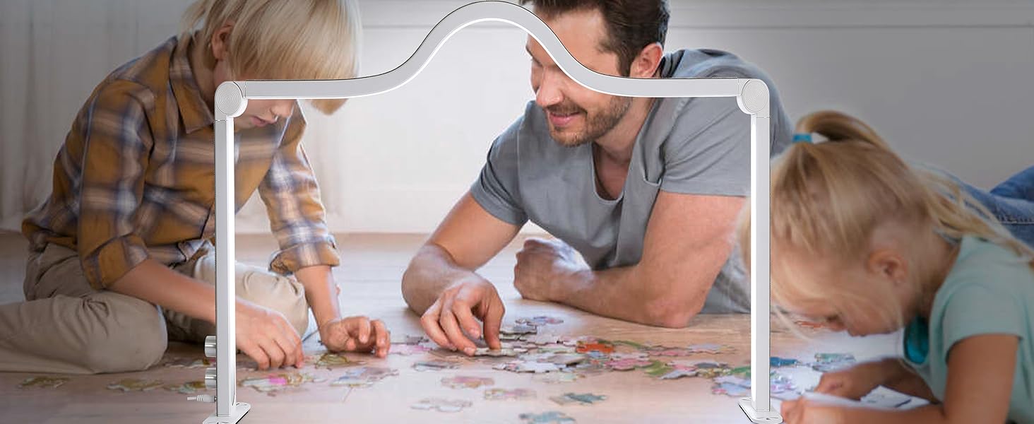 Upgraded Knob type Nail Tech Lamp for Desk, 34 in Foldable Large Nail Light with Phone Holder, 2 Modes 3000K-6000K LED Manicure Lamp, Half Moon Light for Lash Eyelash Extension, Tattoo, Eyebrows