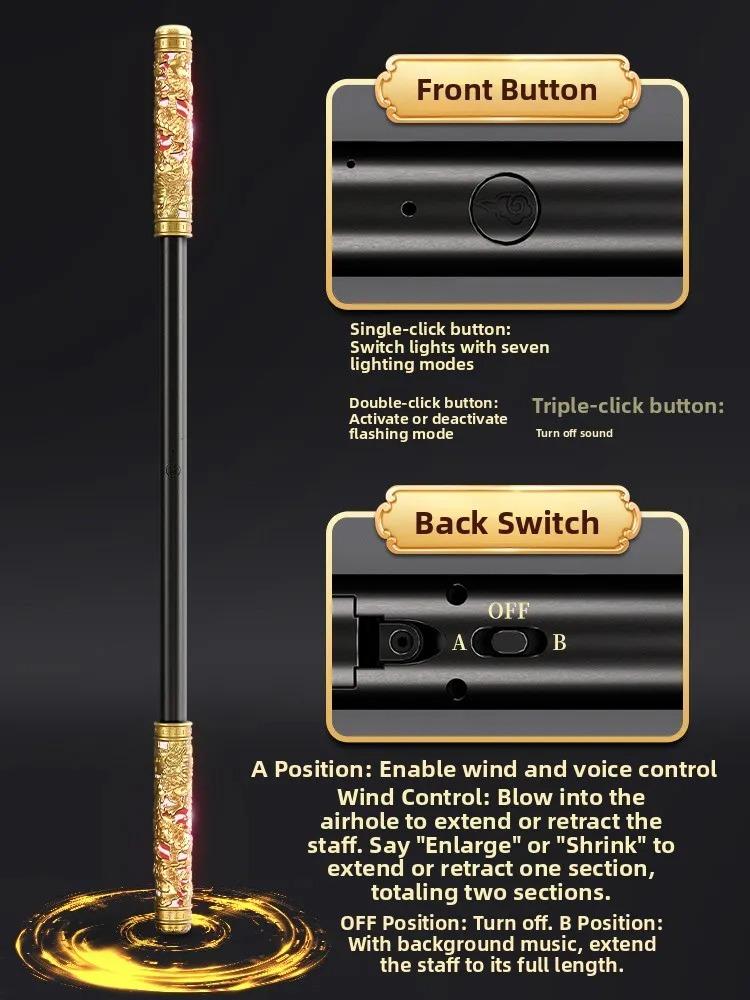 Monkey King Golden Hoop Staff Toy, Voice Controlled Glow Sword for Boys, Kids Retractable Magic Toy