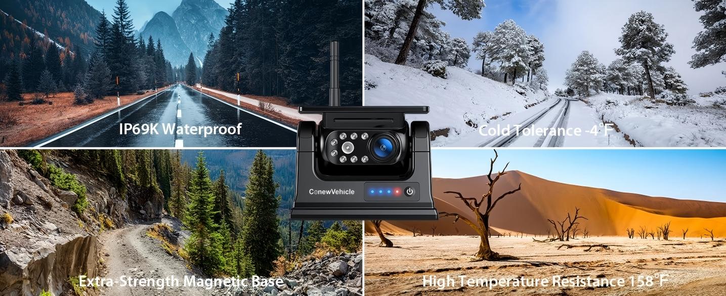 ConewVehicle WiFi Magnetic Solar Wireless Backup Camera,1080P HD Rear View for Truck/RV/Trailer/Car,24H Long Battery,Infrared Night Vision,Waterproof,Recording,Easy & Safe Parking