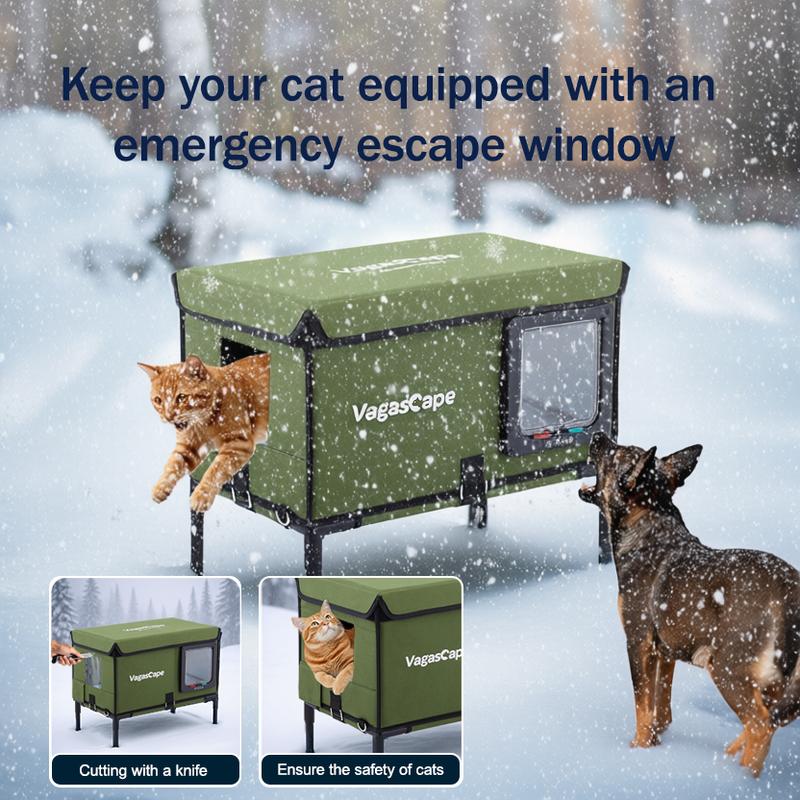 Vagascape Heated Outdoor Cat House, Heated Bowl, Thermostat & Overheat Protection with Auto Shutoff, Warms in ~3s & Energy-Saving – Waterproof, Insulated & Elevated, 12mm Fiberglass Frame, Escape Door & Window, UL-Tested Heating Core Vagascape Heated Outdoor Cat House, Heated Bowl, Thermostat & Overheat Protection with Auto Shutoff, Warms in ~3s & Energy-Saving – Waterproof, Insulated & Elevated, 12mm Fiberglass Frame, Escape Door & Window, UL-Tested Heating Core
