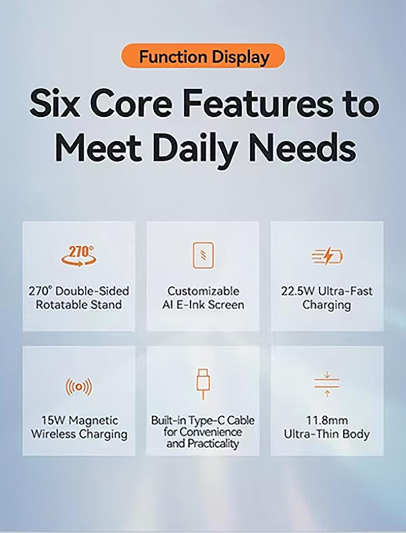 AI E-Ink Power Bank All-in-One Device 5000mAh Free Image Replacement AI-Powered Portable Charger Magnetic charging