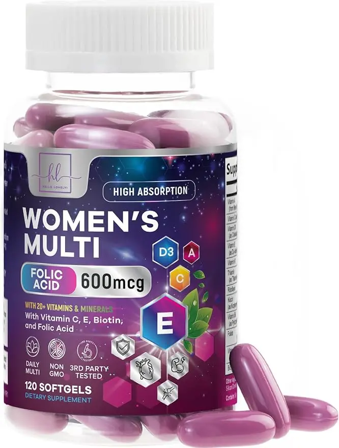 Multivitamin for Women with Iron - Daily Vitamins for Woman with Biotin, Calcium, Folic Acid & Zinc, Vitamin A, C, D, E & B Vitamins, Women's Beauty, Health and Wellness Supplements - 60 & 120 Count Softgels vitamins women