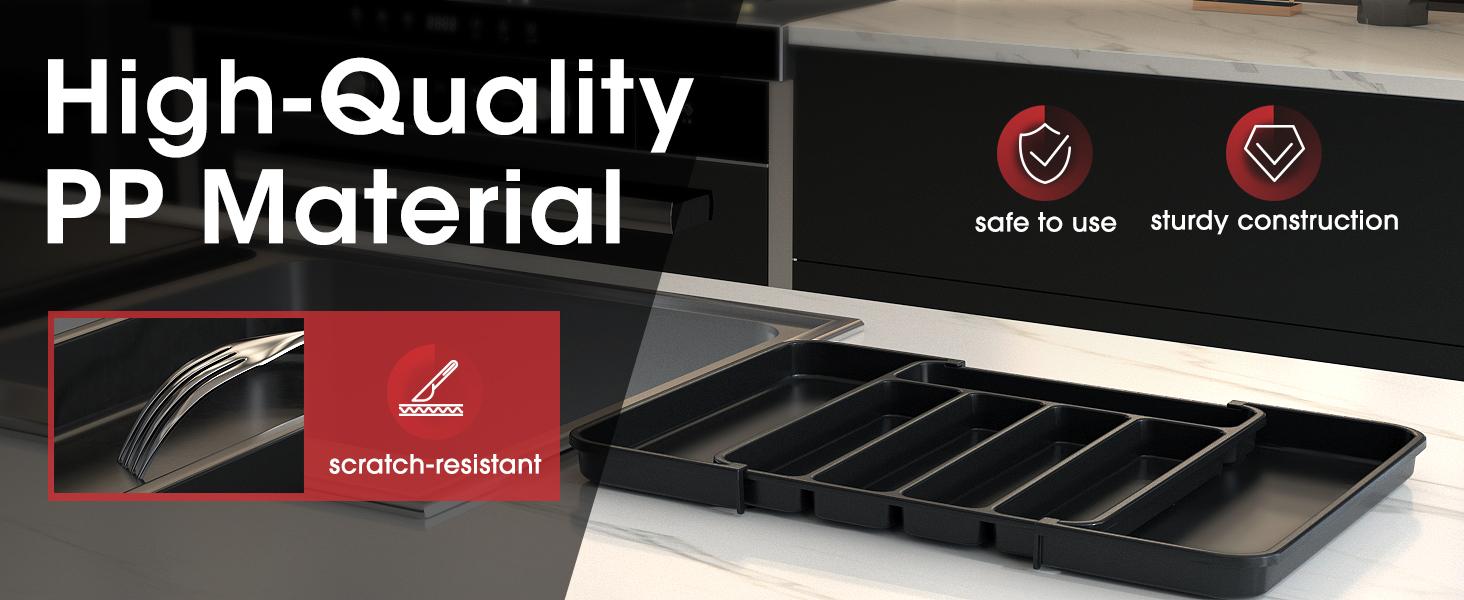 Silverware Organizer - Expandable Kitchen Drawer Organizer, Adjustable Utensil Organizer, Cutlery Tray for Forks, Knives, Multipurpose Kitchen Organizers and Storage Solution, Black, Medium